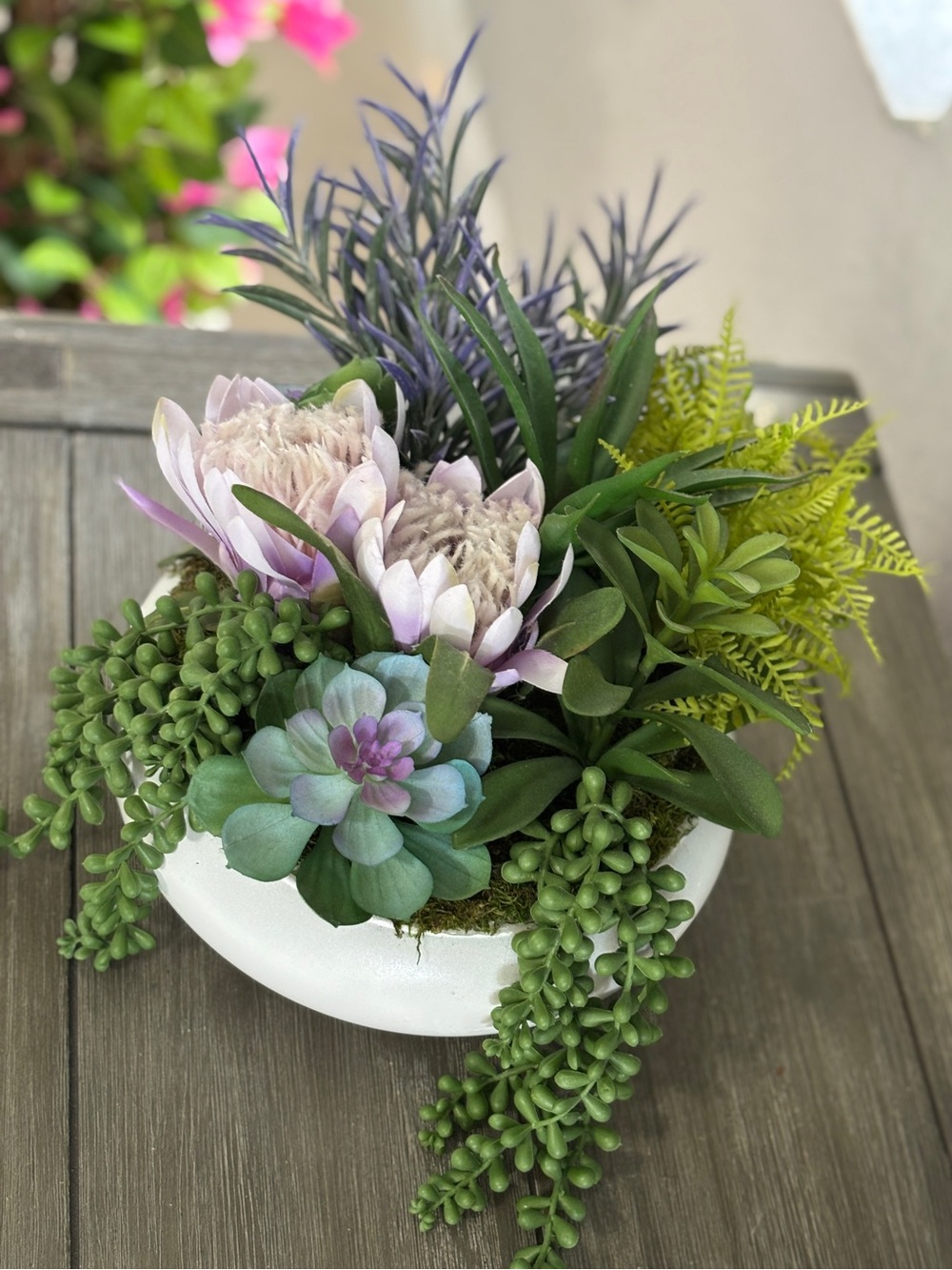 Handmade Faux Succulent Protea Floral Arrangement Botanical Centerpiece